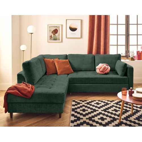 Canapé D'angle Gauche Convertible 5 Places En Velours Texturé Vert