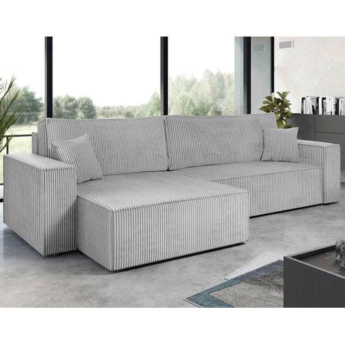 Canapé D'angle Réversible Convertible 5 Places En Velours Côtelé Gris