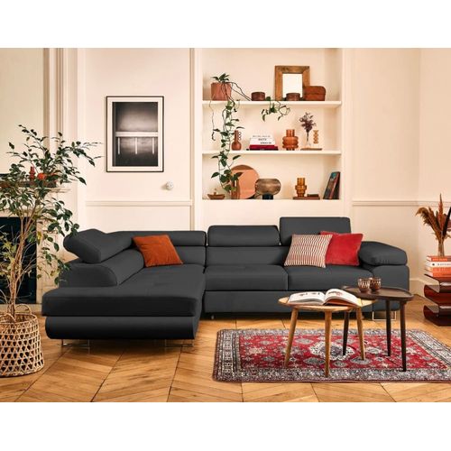 Canapé D'angle Gauche Convertible 5 Places En Simili Gris Anthracite
