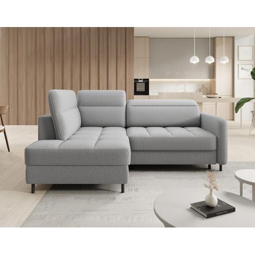 Canapé D'angle Gauche Convertible 5 Places En Tissu Bouclette Gris