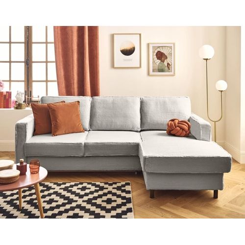 Canapé D'angle Droit Convertible 4 Places En Fausse Fourrure Gris