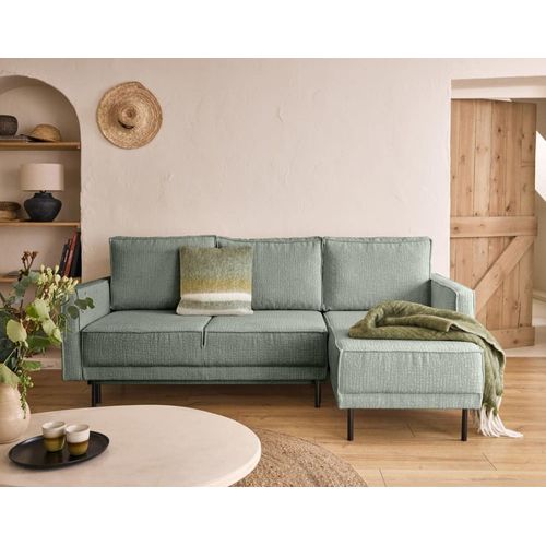 Canapé D'angle Réversible Convertible 4 Places En Tissu Velours Relief