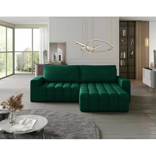 Canapé D'angle Droit Convertible 4 Places En Velours Vert