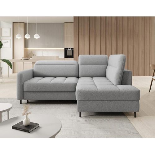 Canapé D'angle Droit Convertible 5 Places En Tissu Bouclette Gris