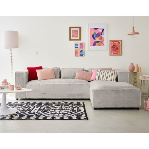 Canapé D'angle Droit 4 Places En Fausse Fourrure Gris Clair