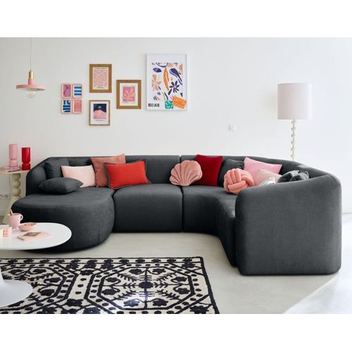 Canapé Modulable 5 Places Angle Gauche En Tissu Gris