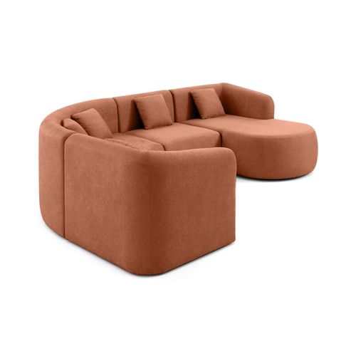 Canapé Modulable 5 Places Angle Droit En Tissu Terracotta