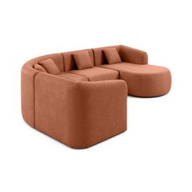 Canapé Modulable 5 Places Angle Droit En Tissu Terracotta