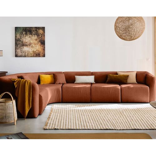 Canapé Modulable 6 Places Angle Gauche En Tissu Terracotta