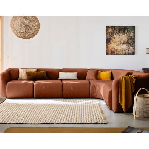 Canapé Modulable 6 Places Angle Droit En Tissu Terracotta