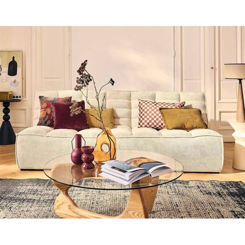 Canapé Modulable 3 Places En Velours Texturé Beige