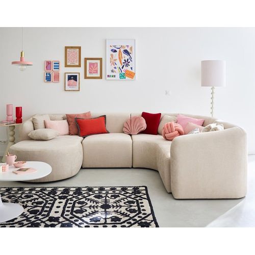 Canapé Modulable 5 Places Angle Gauche En Tissu Beige