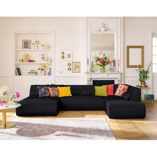 Canapé Modulable 7 Places Angle Droit En Tissu Mailles 3d Noir