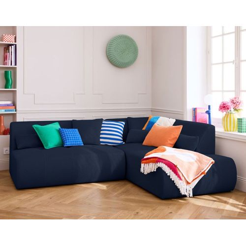 Canapé Modulable 5 Places Angle Droit En Tissu Mailles 3d Bleu