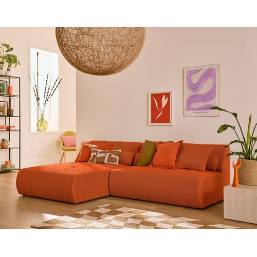 Canapé Modulable 4 Places Angle Réversible En Tissu Mailles 3d Orange