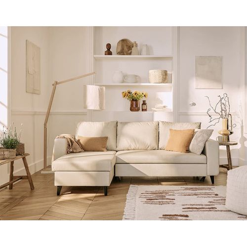Canapé D'angle Réversible Convertible 4 Places En Simili Beige