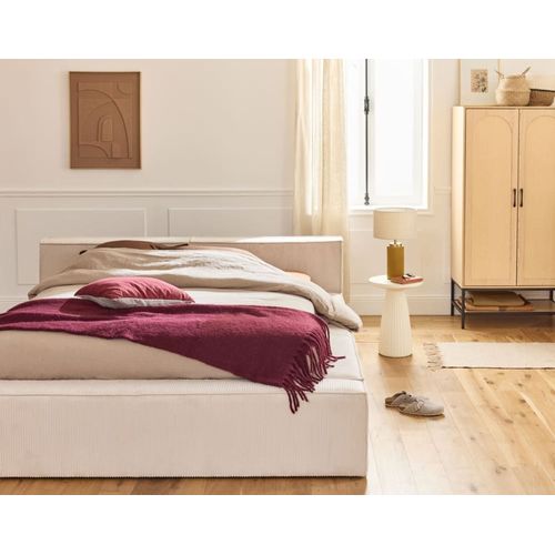 Lit Coffre En Velours Côtelé 140x190 Cm Beige