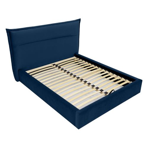 Lit Coffre En Velours 140x190 Cm Bleu Marine