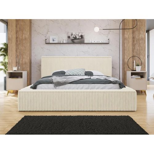 Lit Coffre En Velours Côtelé 180x200 Cm Beige