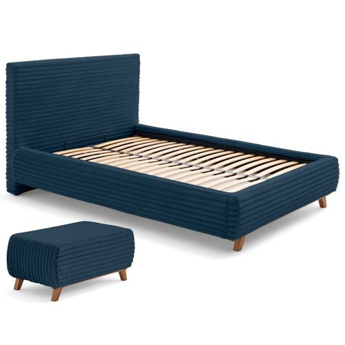 Lit Coffre En Fausse Fourrure Côtelée 180x200 Cm Bleu