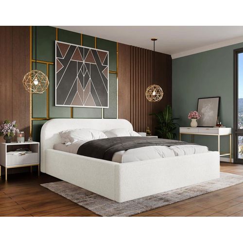 Lit Coffre En Tissu Bouclette 140x190 Cm Blanc