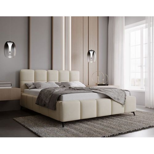 Lit Coffre En Velours 140x190 Cm Beige