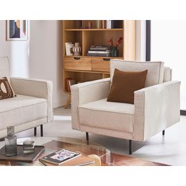 Fauteuil En Tissu Velours Relief Ecru