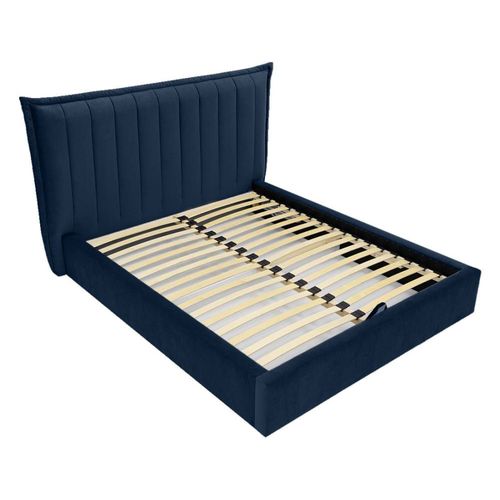 Lit Coffre En Velours 160x200 Cm Bleu Marine