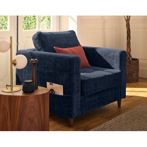 Fauteuil En Velours Texturé Bleu