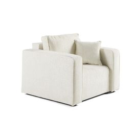 Fauteuil En Tissu Velours Relief Ecru