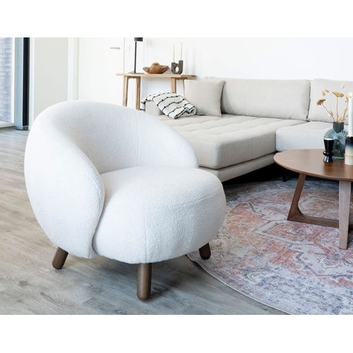 Fauteuil En Tissu Bouclette Blanc