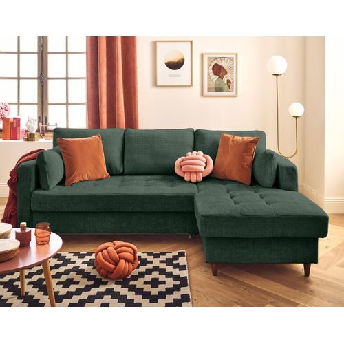 Canapé D'angle Droit Convertible 4 Places En Velours Texturé Vert