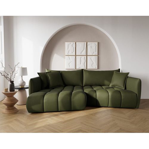 Canapé D'angle Gauche 4 Places En Tissu Texturé Vert