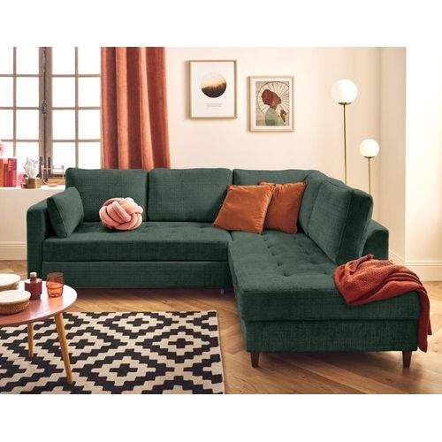 Canapé D'angle Droit Convertible 5 Places En Velours Texturé Vert