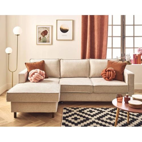 Canapé D'angle Gauche Convertible 4 Places En Tissu Velours Relief