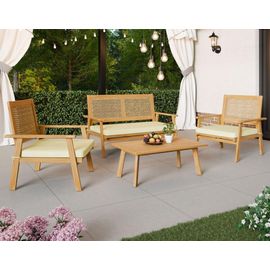 Salon De Jardin 4 Places En Bois Et Cannage Bois / Beige