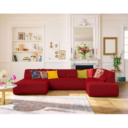 Canapé Modulable 7 Places Angle Droit En Tissu Mailles 3d Rouge