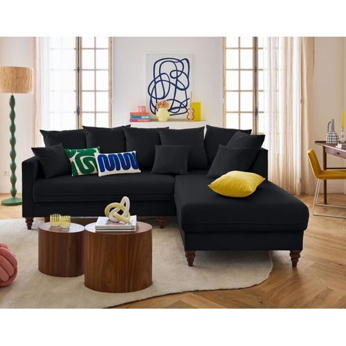 Canapé D'angle Droit Convertible 4 Places En Velours Noir