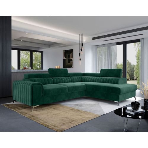 Canapé D'angle Droit Convertible 5 Places En Velours Vert