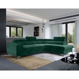 Canapé D'angle Droit Convertible 5 Places En Velours Vert