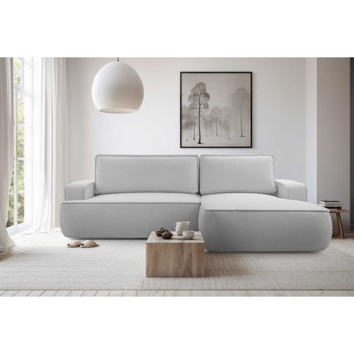Canapé D'angle Droit Convertible 4 Places En Tissu Texturé Gris Clair