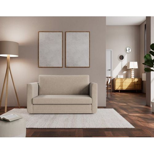 Canapé Droit Convertible 2 Places En Tissu Beige