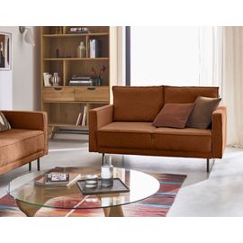 Canapé Droit 2 Places En Tissu Velours Relief Terracotta