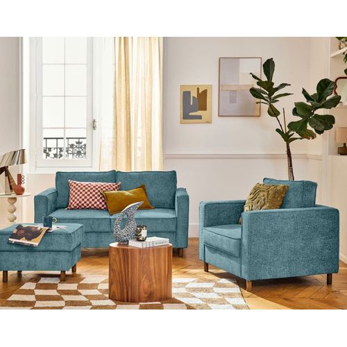 Fauteuil En Tissu Velours Relief Bleu