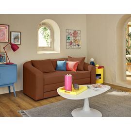 Canapé Droit Convertible 2 Places En Velours Texturé Terracotta