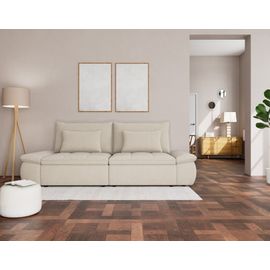 Canapé Droit Convertible 3 Places En Tissu Texturé Beige