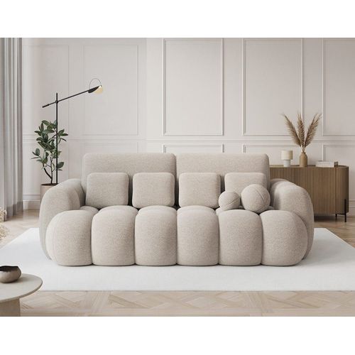 Canapé Droit Convertible 3 Places En Tissu Bouclette Beige