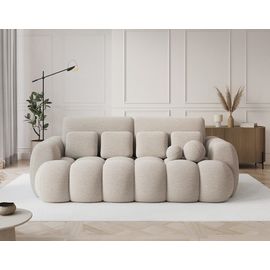 Canapé Droit Convertible 3 Places En Tissu Bouclette Beige