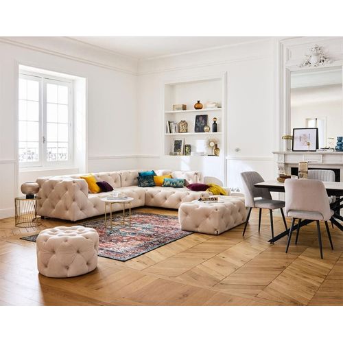 Canapé D'angle Droit 5 Places En Velours Beige