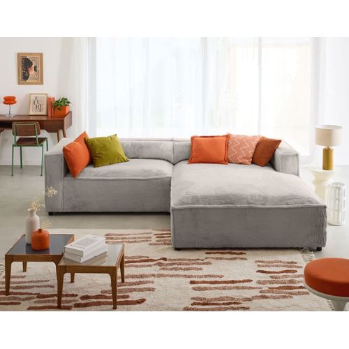 Canapé D'angle Droit 4 Places En Fausse Fourrure Gris Clair